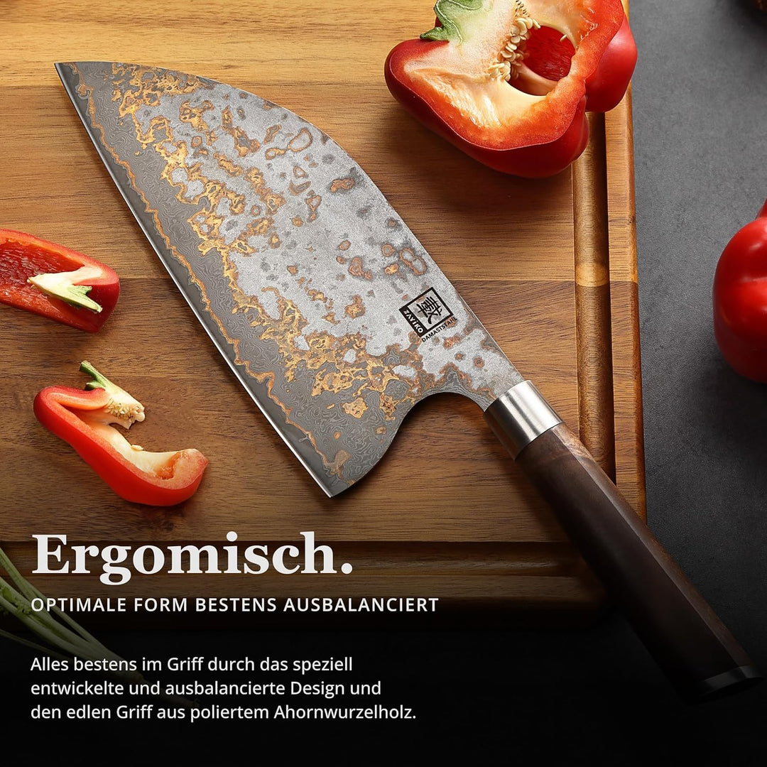 zayiko MysticMagma Damastmesser Chai Dao I mit 20,5 cm Klinge gefertigt aus 67 Lagen Damaststahl mit