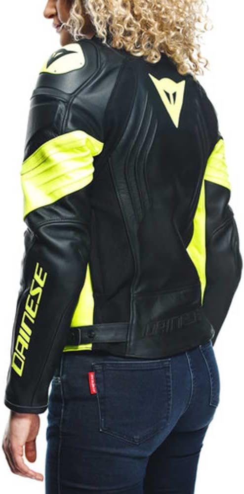 Dainese Racing 4 Damen Motorrad Lederjacke Schwarz/Gelb 42, 42