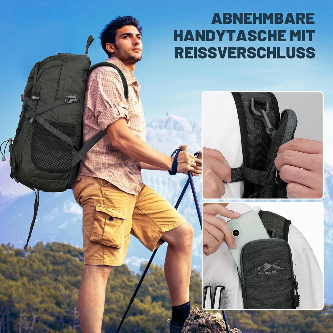 RAINSMORE Wanderrucksack Herren Damen 40L Rucksack Wasserdicht Gross Reiserucksack Leicht Faltbarer