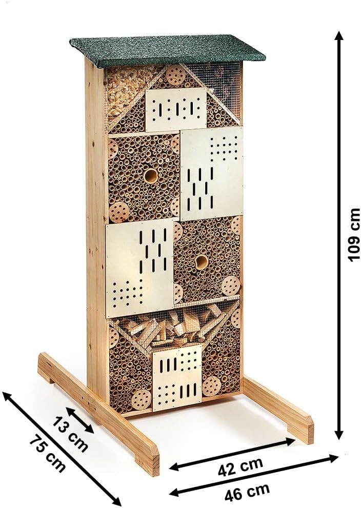 Kobolo Insektenhotel Insektenhaus Villa aus Holz - inkl Füllung - 49x26x107 cm - Gross XXL