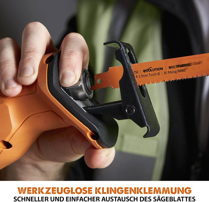 Evolution Power Tools Akku-Säbelsäge R150RCP-Li 18 V Li-Ion EXT, inkl. Universalsägeblätter – schnei
