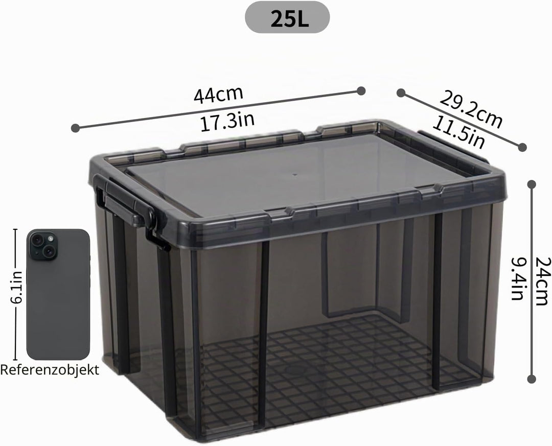 Cetomo 25 x 3 Kunststoff-Aufbewahrungsbox mit robustem Deckel und sicheren Verriegelungsschnallen, s