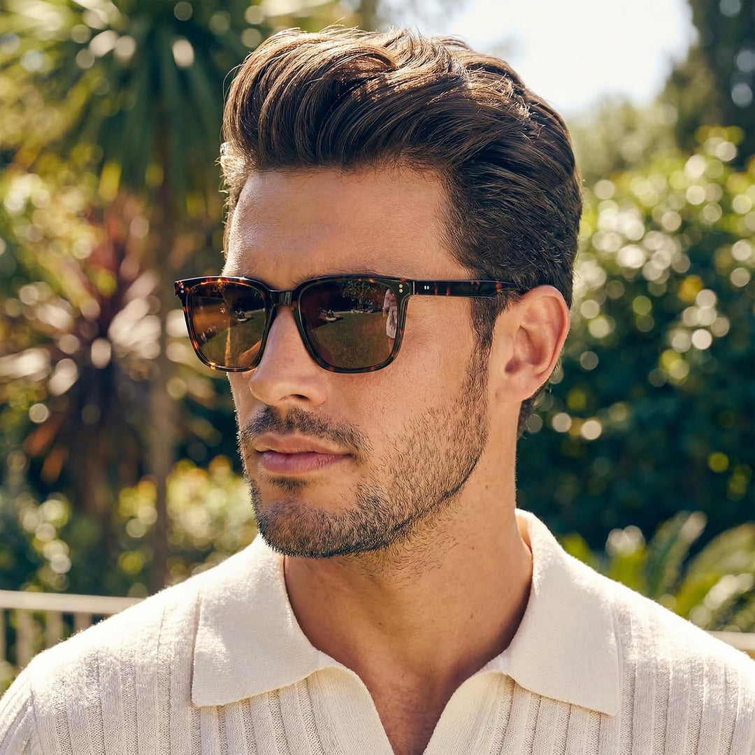 CARFIA Polarisierte Herren Sonnenbrille mit Rechteckig Acetatrahmen, 100% UV-Schutz Sportliche Sonne