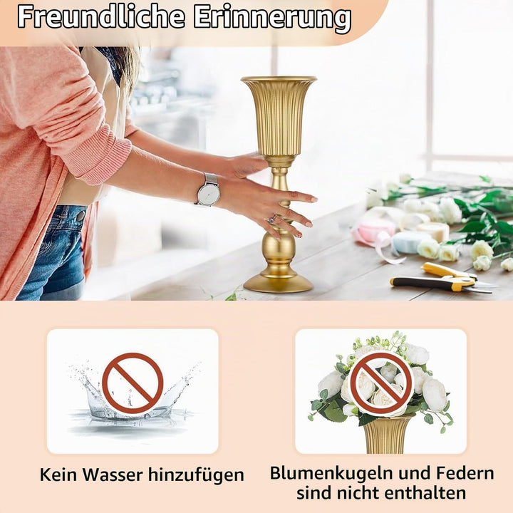 NUPTIO 2 Stück Geblühte Metall Trompetenvase Elegante Vase mit Mittelstücken für Hochzeitsfeiern, 31