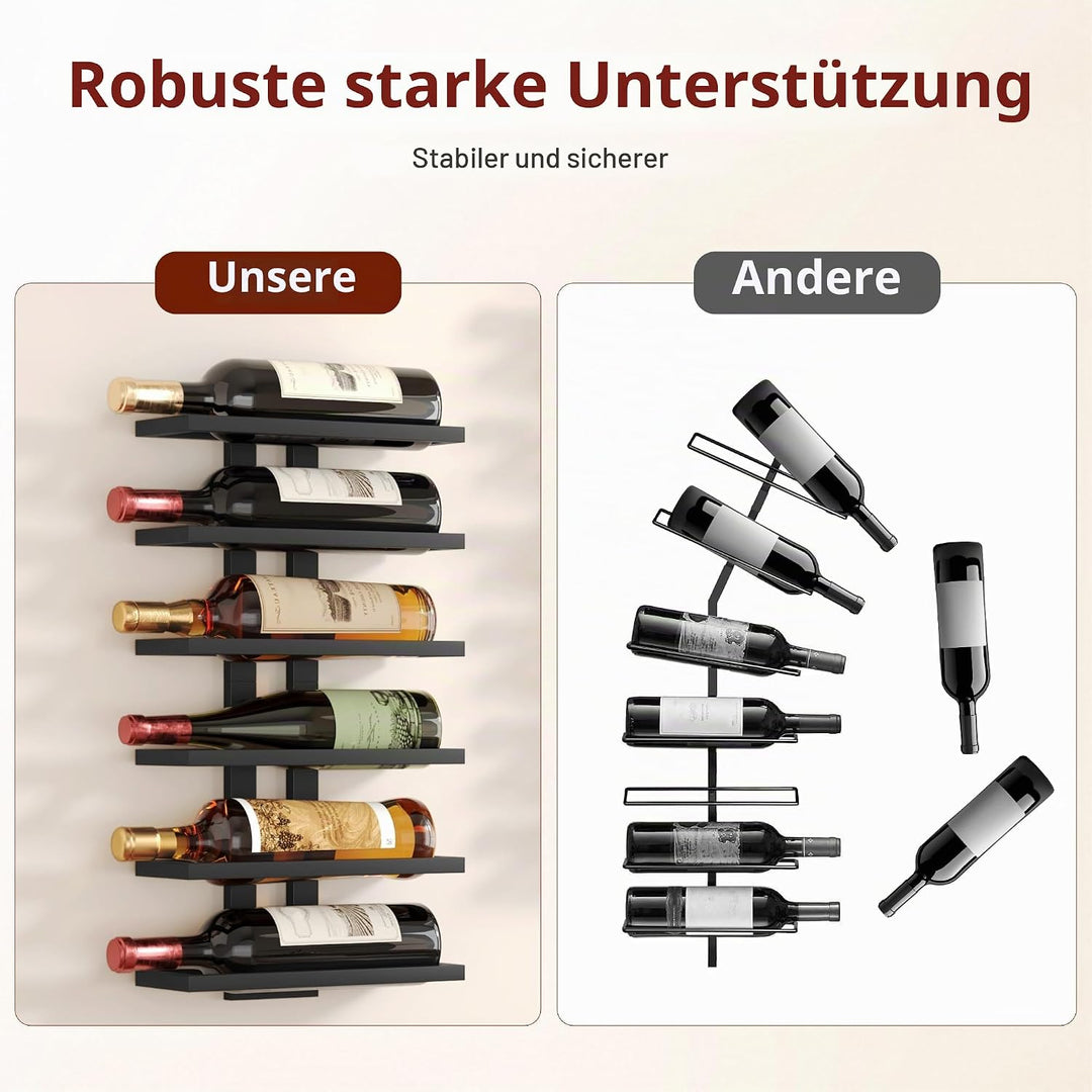 FAVOOSTY Weinregal Wand, Flaschenhalter, Flaschenregal mit 6 Ebenen, Metall Weinregal Hängend Weinfl