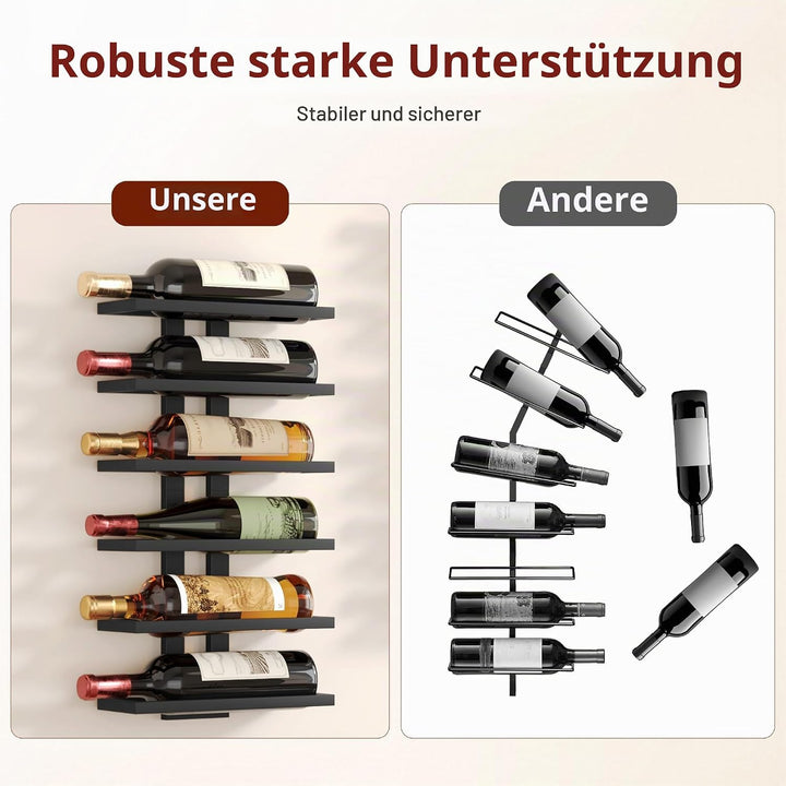 FAVOOSTY Weinregal Wand, Flaschenhalter, Flaschenregal mit 6 Ebenen, Metall Weinregal Hängend Weinfl