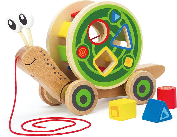 Hape E0349 - Nachzieh-Schnecke, Nachziehspielzeug, inkl. Farb- und Formensortierer, aus Holz, ab 12