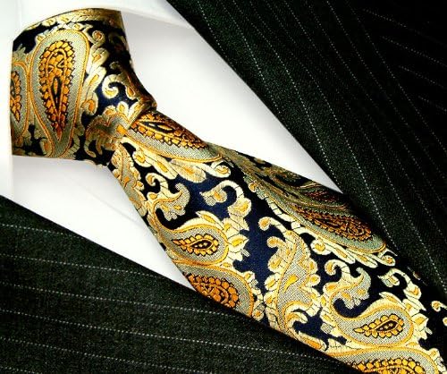 Lorenzo Cana - Marken Krawatte aus 100% Seide - Original Markenkrawatte - Gelb Gold Blau Paisley - 1