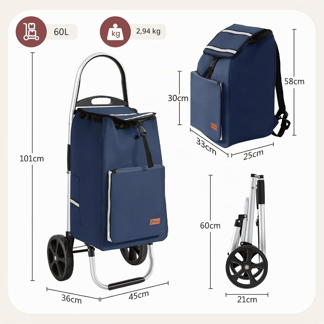 Sekey Einkaufstrolley klappbar, 3-in-1 Einkaufswagen (Trolley, Sackkarre &amp; Rucksack), mit leichtem A