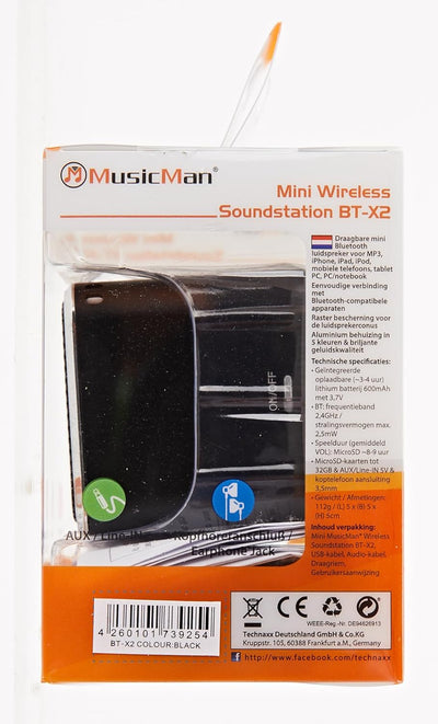 MusicMan mini Wireless Soundstation BT-X2 (MP3 Player, Bluetooth) schwarz Musicman BT-X2 Single Schw