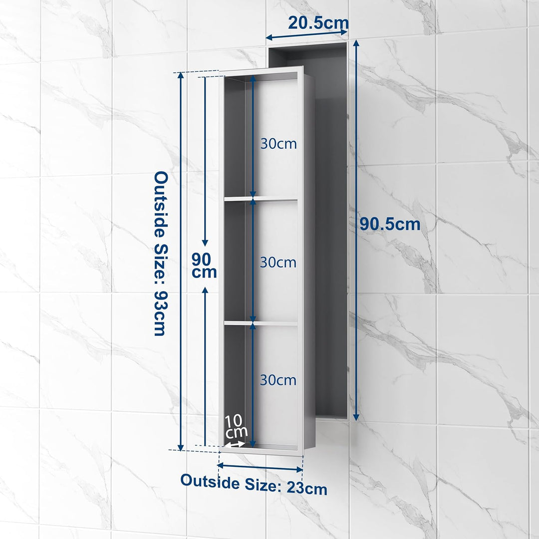Neodrain Wandnische Dusche Edelstahl Dreifach-Duschnische Wandnische Lagerung für Badezimmer 90x20 c