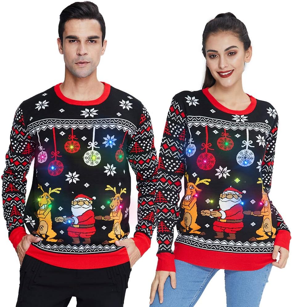 Freshhoodies Unisex Strickpullover Weihnachtspullover Mit LED Leuchten Neuheit Ugly Weihnachtspulli