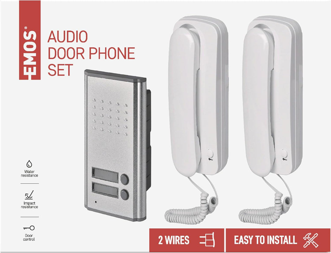 EMOS Audio-Türsprechanlage Set für Zwei Teilnehmer, zur Aufputzmontage, Elegantes Design, Gegensprec