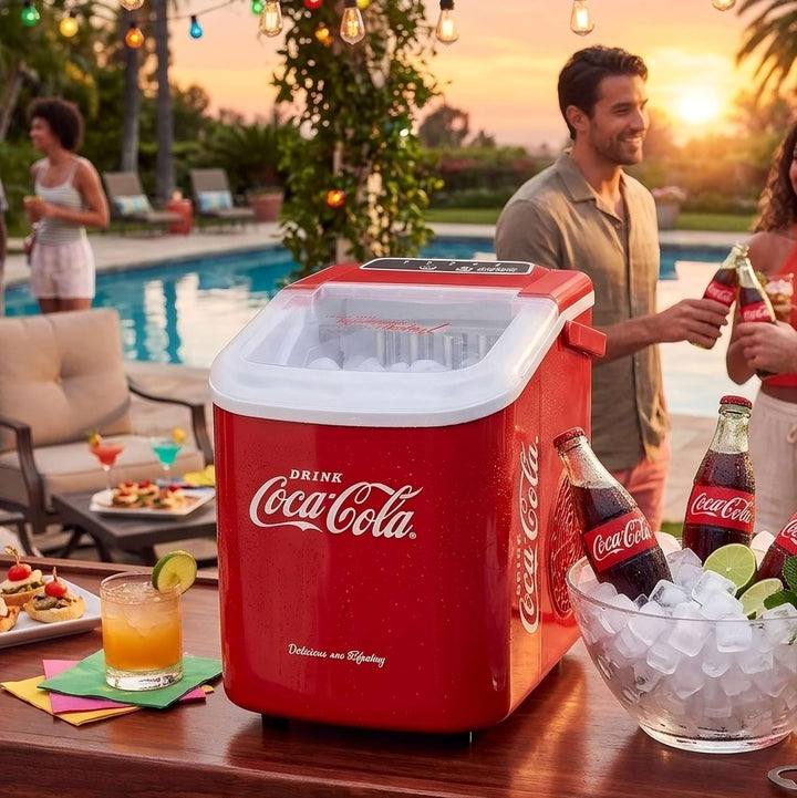 Salco Coca Cola Eiswürfelmaschine – Kompakter Eiswürfelbereiter mit 2 Eiswürfelgrössen, 10 kg Eis in