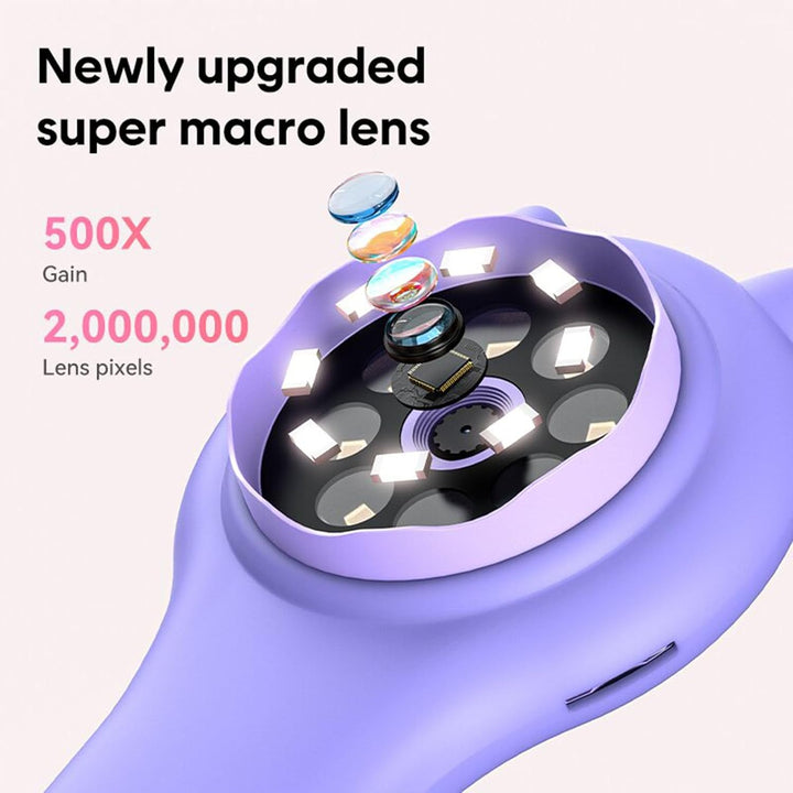 Mikroskop für Kinder, 500 fache Tragbare Taschenlupe mit 2 Zoll LCD Bildschirm, 8 Einstellbaren LED