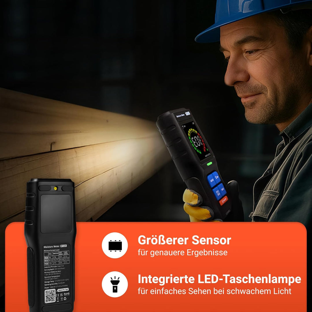 Feuchtigkeitsmessgerät für Wände, Stiftlose Feuchtigkeitsmesser mit LCD-Anzeige und Akustischem Alar