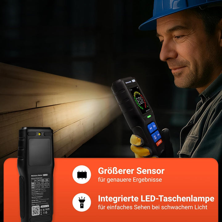 Feuchtigkeitsmessgerät für Wände, Stiftlose Feuchtigkeitsmesser mit LCD-Anzeige und Akustischem Alar