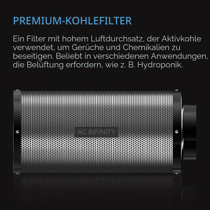 AC Infinity Aktivkohlefilter 300mm mit mit hochwertiger australischer Virgin-Kohle, für Inline-Rohrv