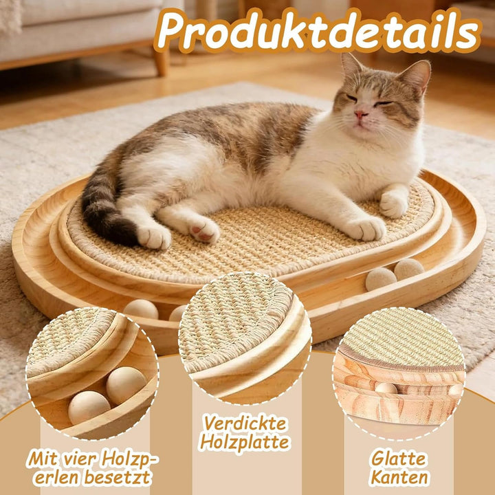 Katzen Kratzbrett, 2 in 1 Kratzbretter Katze und Katzenspielzeug Kugelbahn Holz, 43x33x2,5cm Kratzma