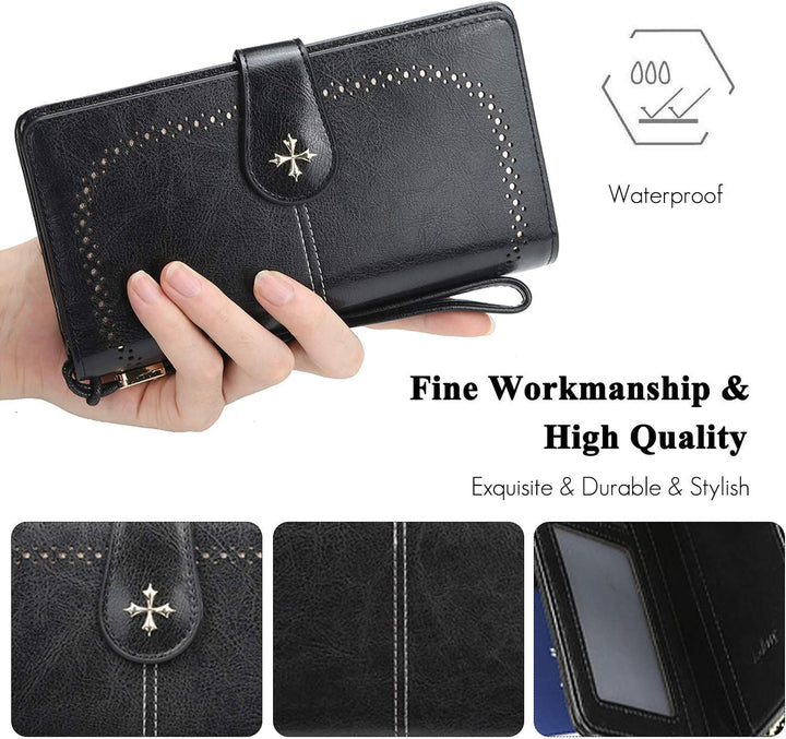 FANDARE Retro Geldbörse Wasserdicht Lange Portemonnaie Herren Damen Brieftasche Leder Portmonee Beut