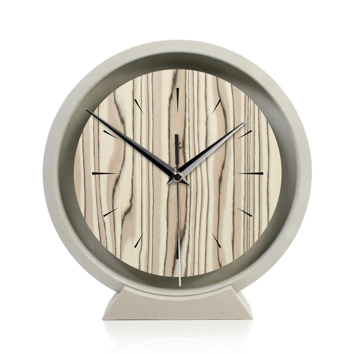 Kreative Feder Runde Tischuhr aus Beton im Industrial Design – leise Standuhr ohne Ticken in minimal