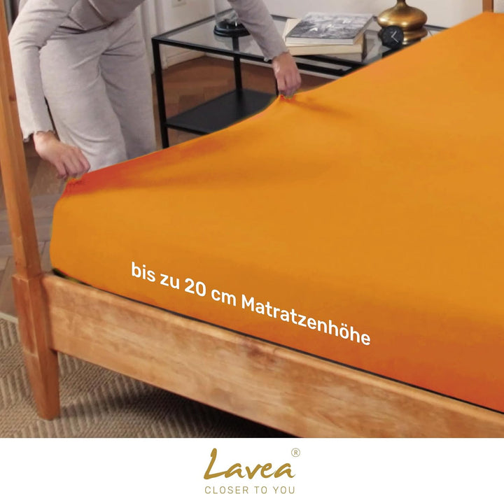 2er Set Spannbettlaken, Doppelpack Spannbetttuch, Serie Maya, 90x200cm | 100x200cm, Abendrot, 100% B