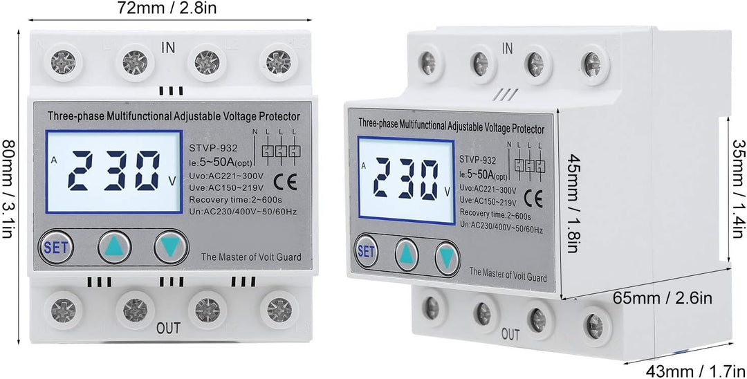 Überspannungsschutz Spannungsschutz 3-phase voltage LCD multifunction self-reset STVP-932 230 V/400