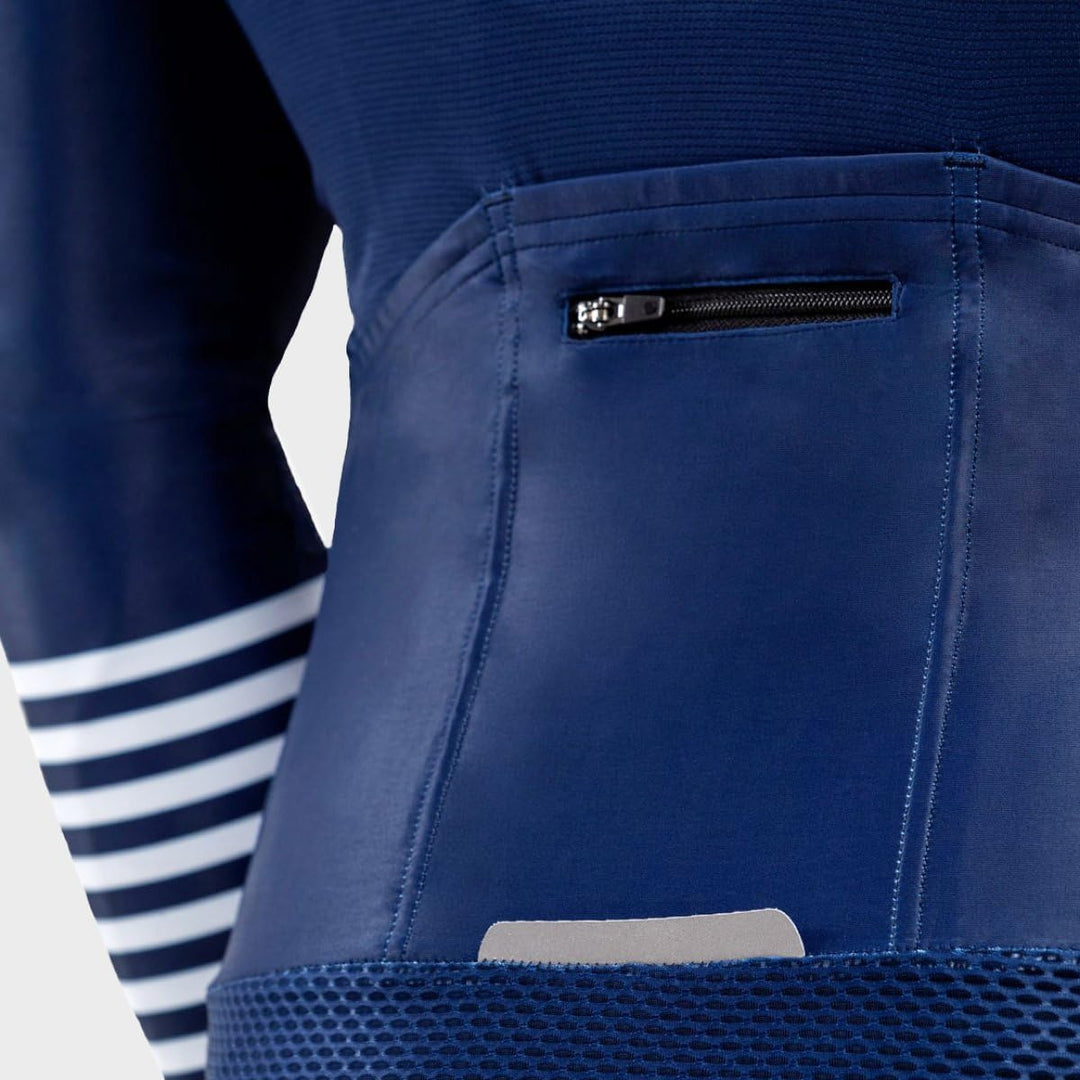 SIROKO M2 Radtrikot Herren Langarm Slim Fit Aerodynamische Fahrradbekleidung M Marineblau/Weiss, M M
