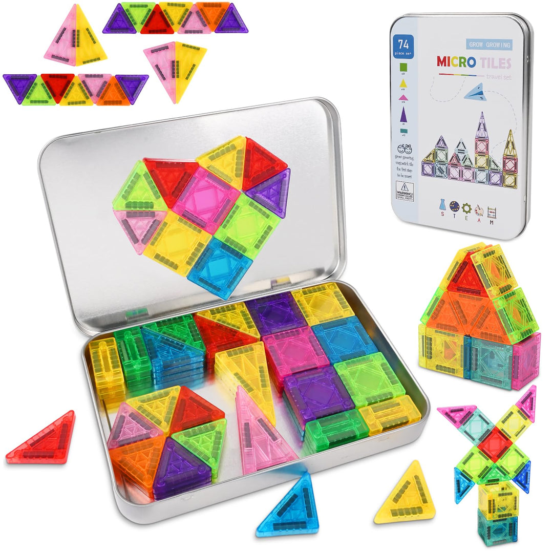 Euakee Magnetische Fliesen, Magnetische Bausteine Reisespielzeug mit Metallbox, MINI Magnet Fliesen