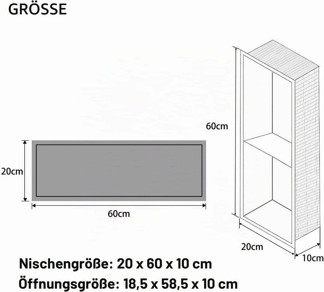 Wandnische Dusche,Wandnische Dusche Edelstahl,Wandnische Lagerung mit einem Regal,Duschnische 20 * 6