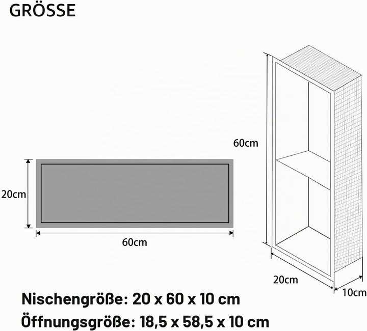 Wandnische Dusche,Wandnische Dusche Edelstahl,Wandnische Lagerung mit einem Regal,Duschnische 20 * 6