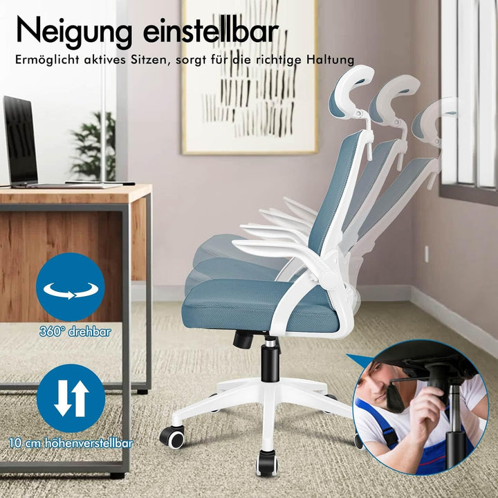 ALFORDSON Bürostuhl, Sessel mit Kopfstütze, Computer-Schreibtischstuhl mit Lordosenstütze, Drehstuhl