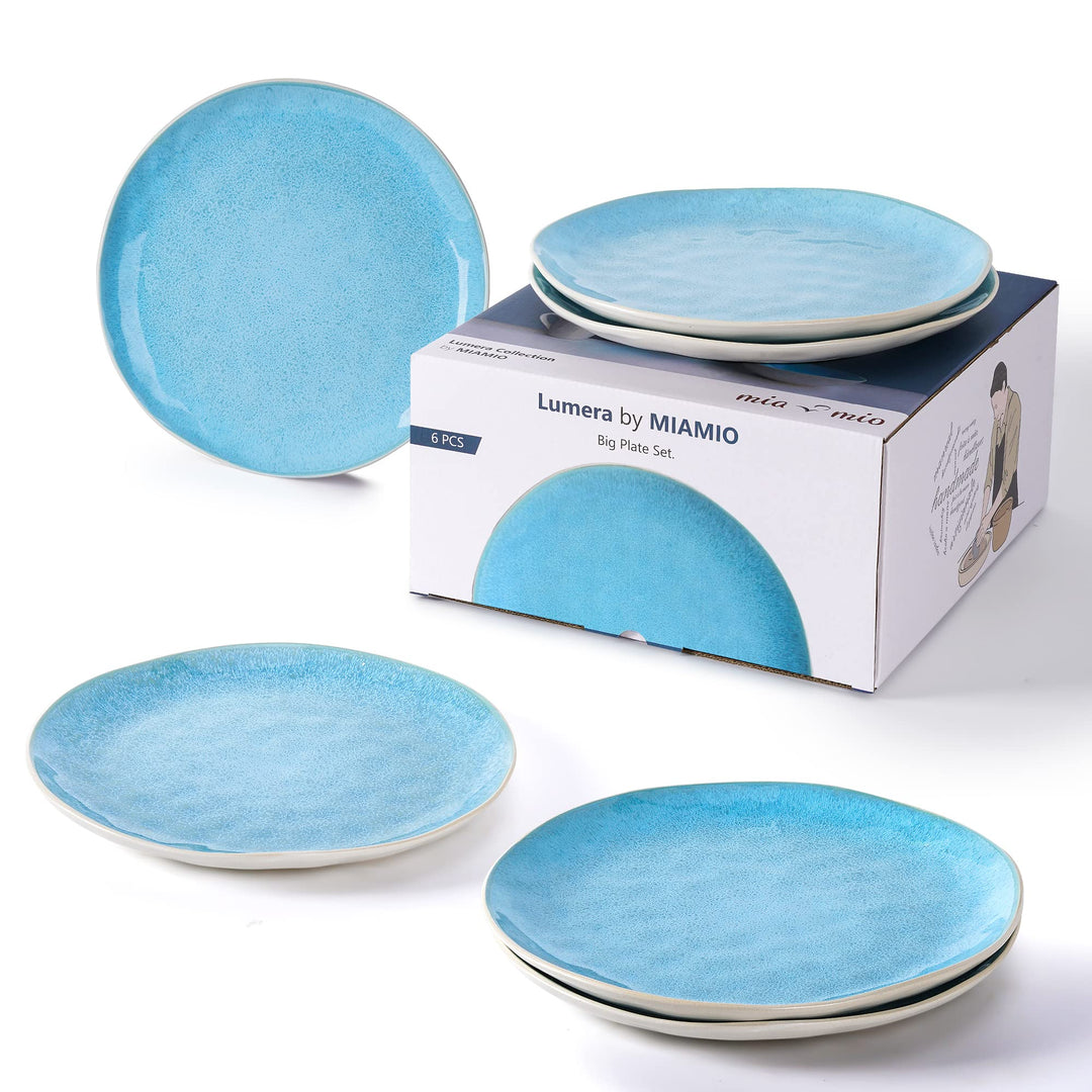 MIAMIO – 6 x 28 cm Teller/Speiseteller Set aus Steingut Keramik Geschirr Set Handmade - Lumera Kolle
