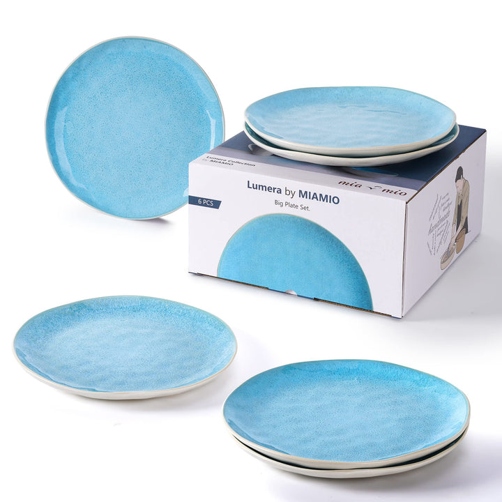 MIAMIO – 6 x 28 cm Teller/Speiseteller Set aus Steingut Keramik Geschirr Set Handmade - Lumera Kolle