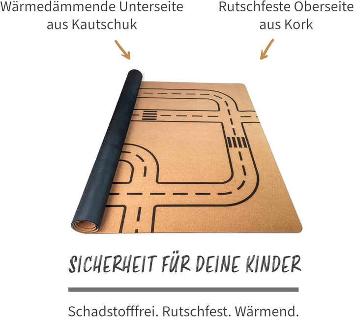 Spielmatte aus Kork. Schadstofffreie Krabbelmatte für Babys und Kinder. Strasse 140x110 cm 140 x 110