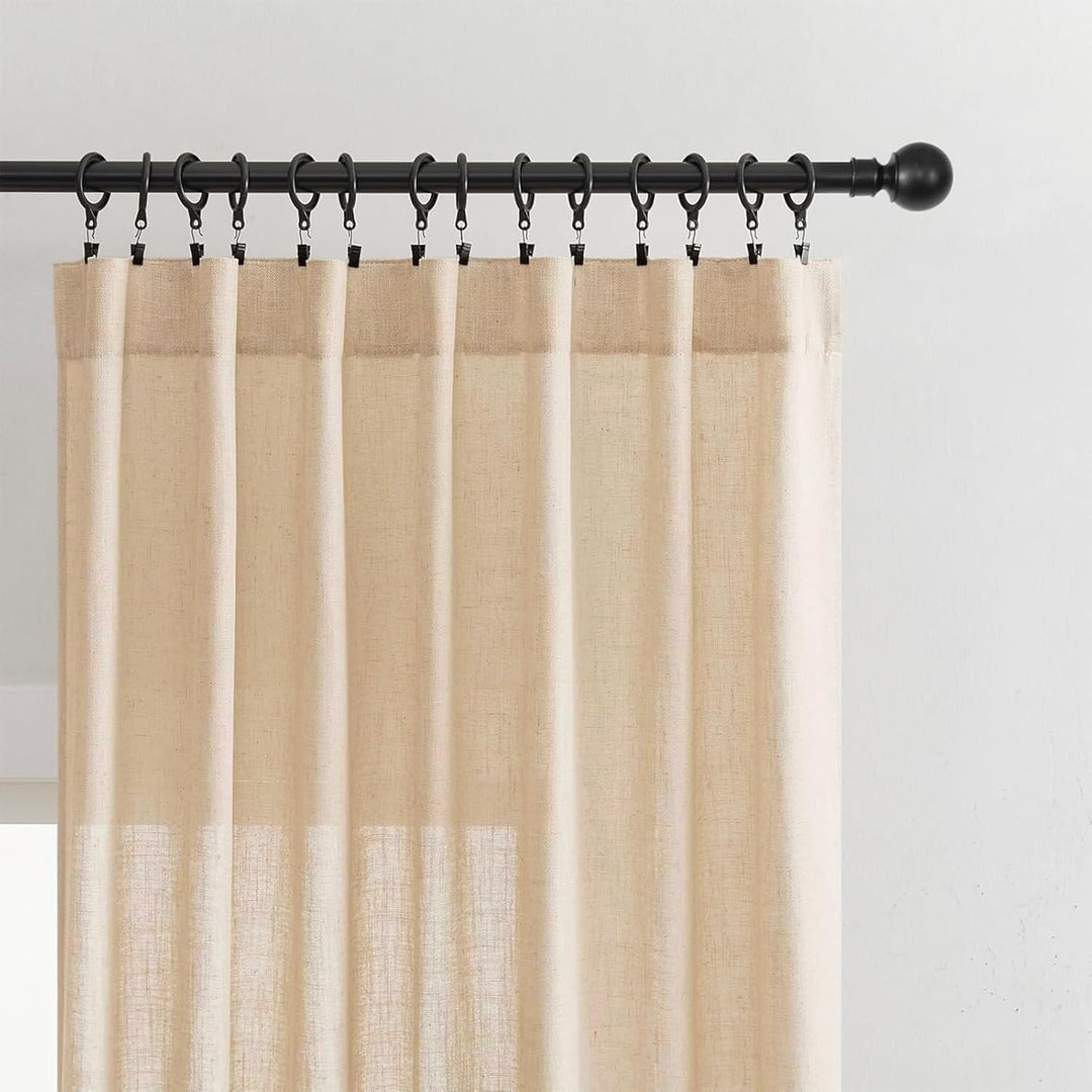 Joydeco Leinen-Vorhänge für Wohnzimmer, halbtransparente Vorhänge, 183 cm lang, Wohnzimmervorhänge,