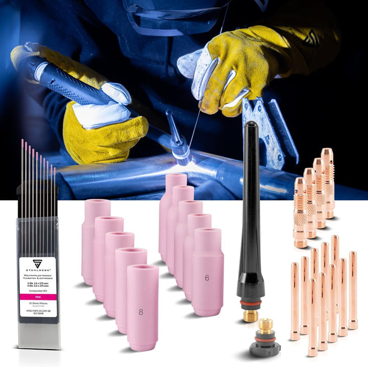 STAHLWERK WP-26 WIG Schweisszubehör Schweissgerät Verschleissteile: Spannhülsen + Gehäuse + Keramikd