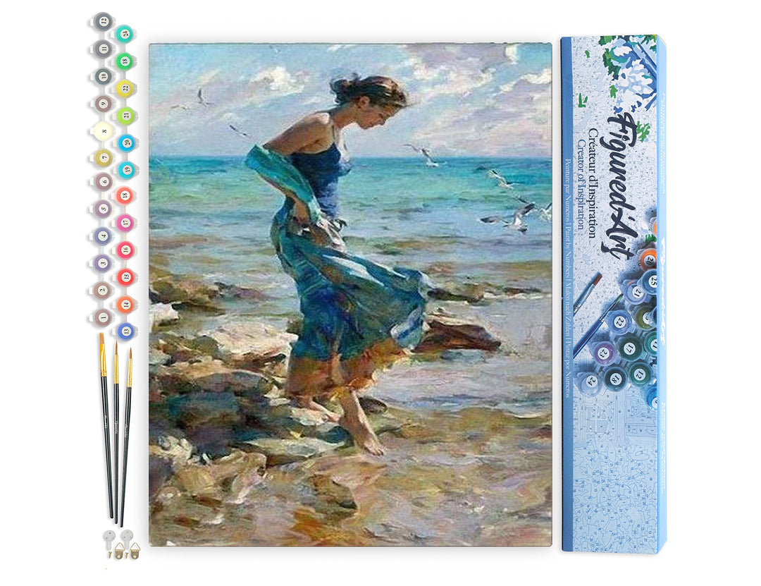 Figured'Art Malen Nach Zahlen Erwachsene Schritt ins Wasser - Paint by Numbers Basteln DIY Bastelset