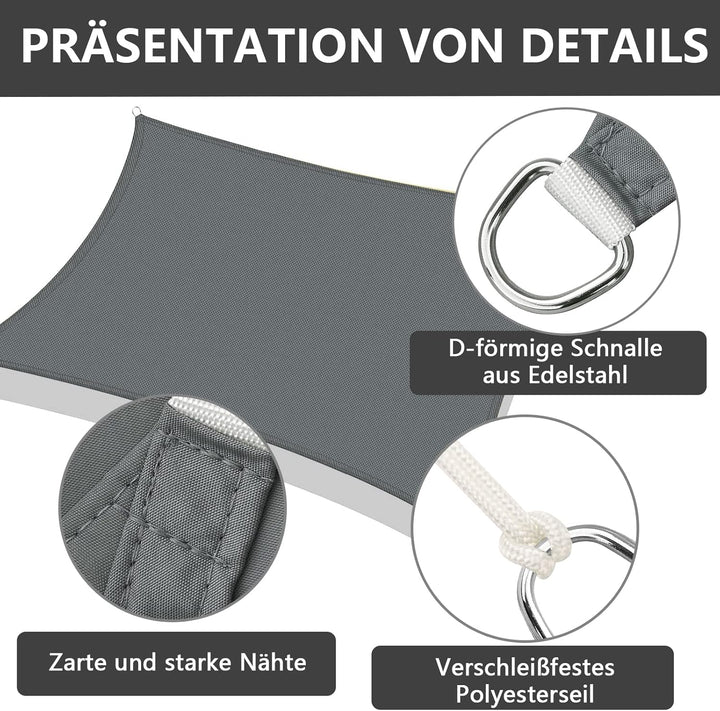Sonnensegel Rechteckig Wasserdicht UV-Schutz 2 x 3m, Ohne Bohren für Balkon, Terrasse, Garten, Wohnw