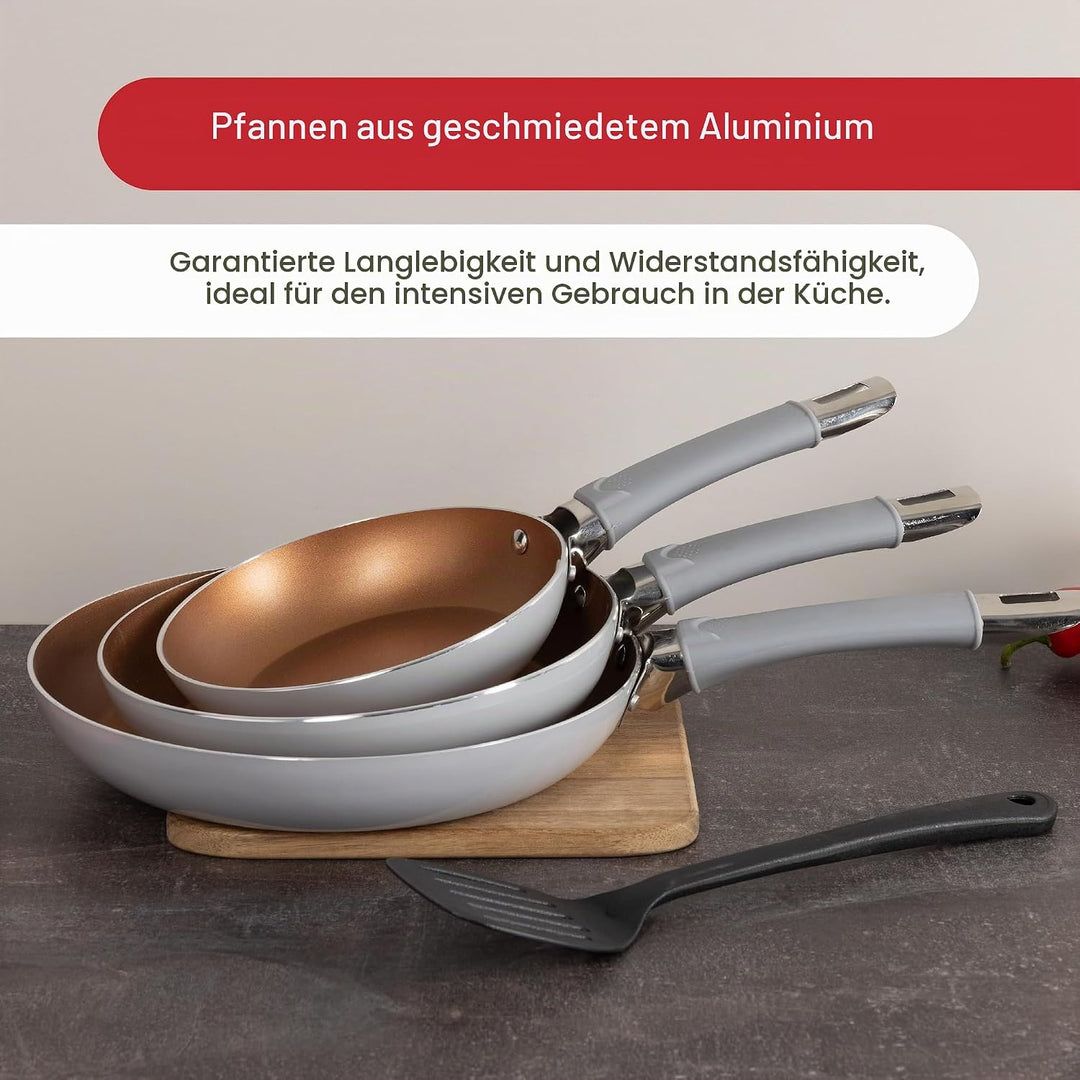 BERGNER Loja Reeco - 4-Piece Set - 3 Frying Pans 18-22 and 26 cm Induction Cookware + 1 Forged Alumi