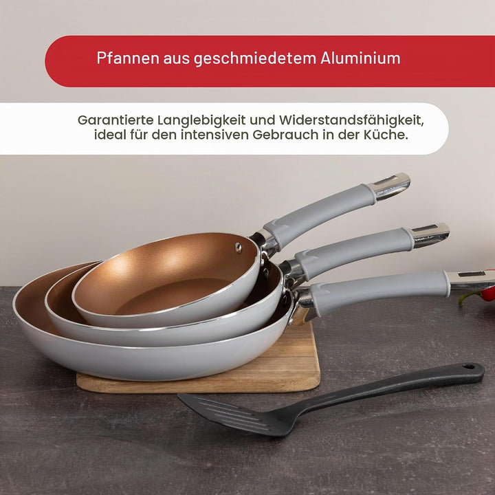 BERGNER Loja Reeco - 4-Piece Set - 3 Frying Pans 18-22 and 26 cm Induction Cookware + 1 Forged Alumi