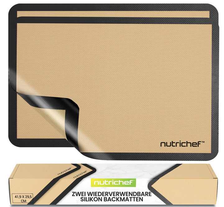 NutriChef Silikon Backmatten – 2er Set, Schwarz 42 x 28 cm - Dauerbackfolie BPA-frei, Antihaft, Spül