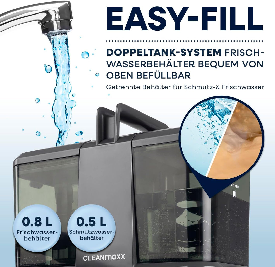 CLEANmaxx Polster- & Teppichreiniger Kompakt | 3-in-1 Waschsauger Gerät mit Doppeltank-System & Easy
