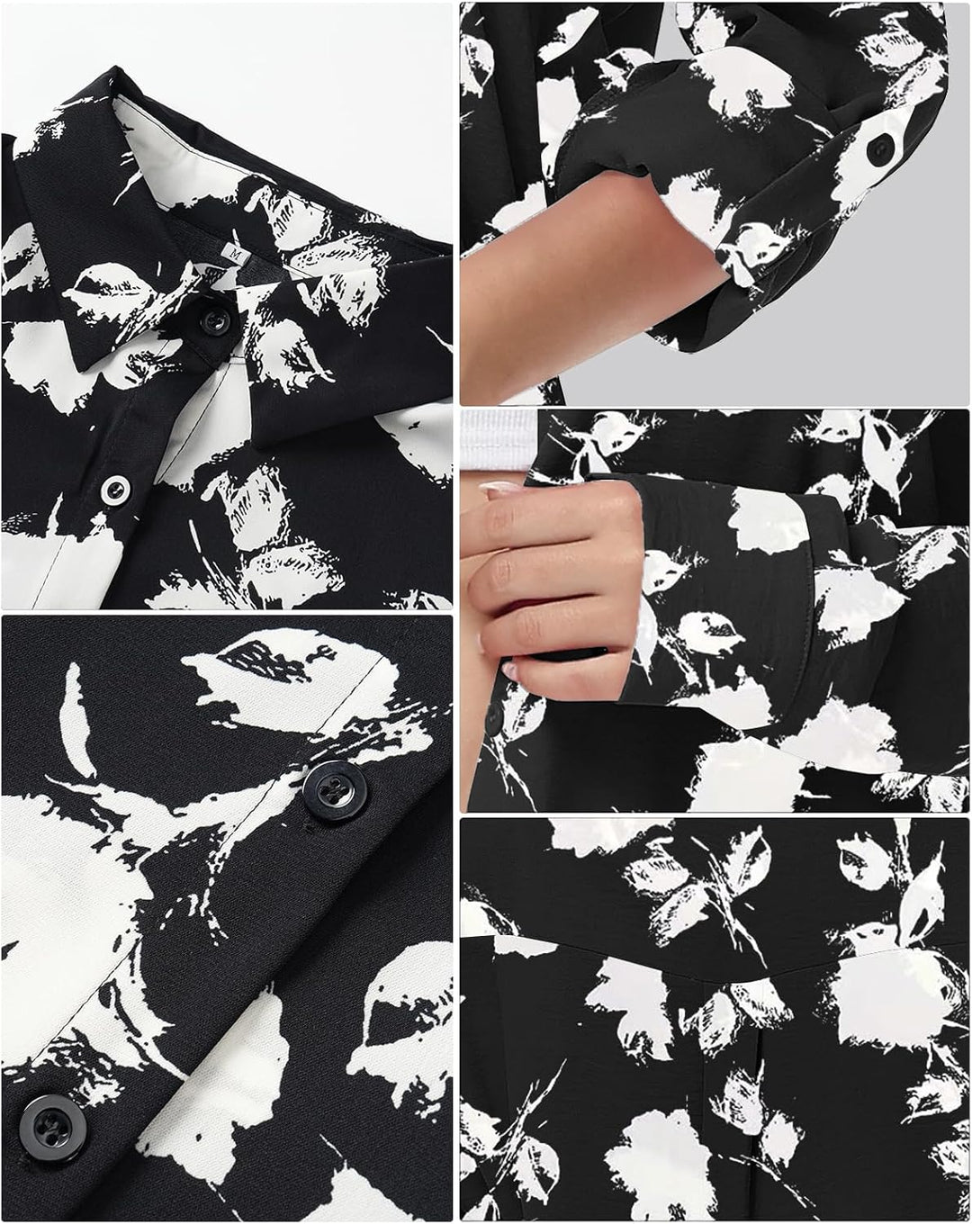 Damen Bluse V-Ausschnitt Hemdbluse Langarm Lässiges Hemd zum Knöpfen Langarmshirt Casual Oberteile A