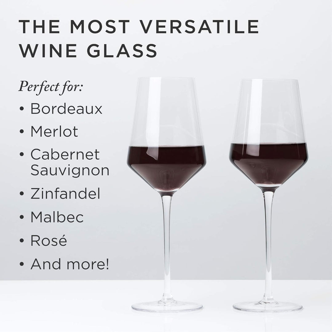 Viski Set of 3, Lead-Free Premium Crystal Clear Glass Modern Stemmed, Flat Bottom, Red Wine Gift, 16