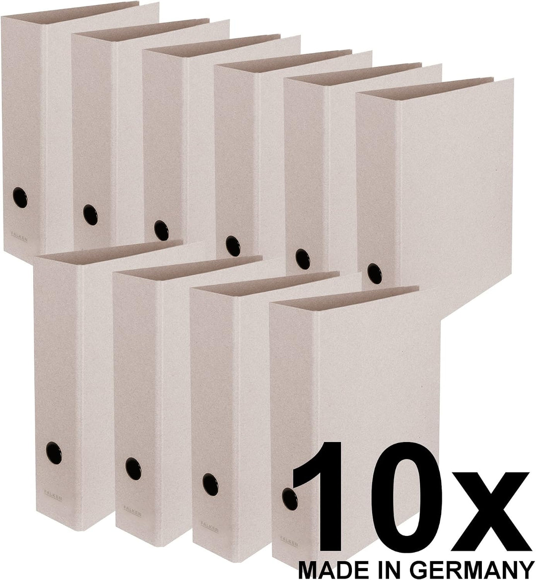 Original Falken 10er Pack Vegan-Ordner Pure Raw. Made in Germany. 8 cm breit DIN A4 Grau Aktenordner