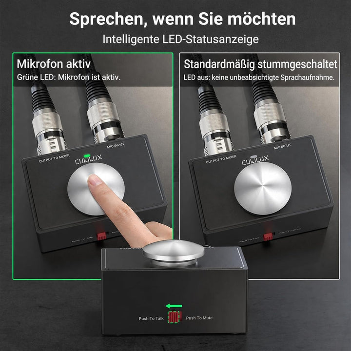 Cubilux XLR Mikrofon Stummtaste mit Momentfunktion, umschaltbar zwischen Push to Talk (PTT) und Push