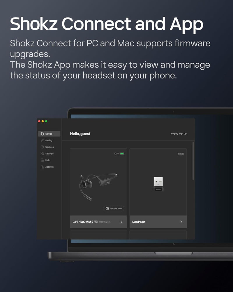 SHOKZ OpenComm2 UC 2025 Upgrade USB-A kabelloses Knochenschall PC Headset, Bluetooth Open-Ear Kopfhö