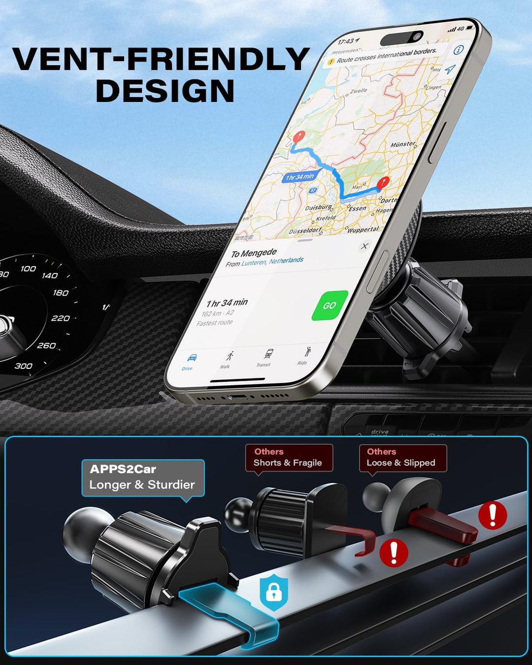 APPS2Car 3-in-1 Handyhalterung Auto Magsafe,360° Drehbar Ausziehbarer Magnetisch Autohalterung Car P