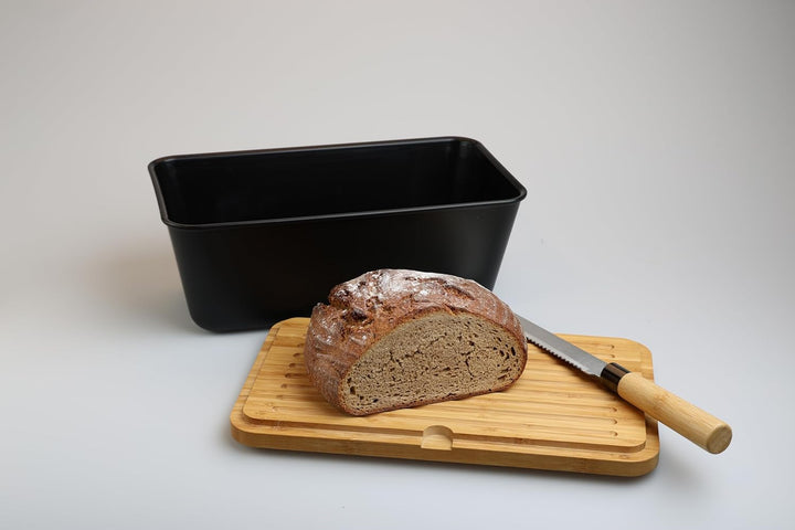 MOON HOME Brotkasten mit Messer - Airlock Black, aus FSC®-zertifizierter Bambus/Holz, PP-Kunststoff,